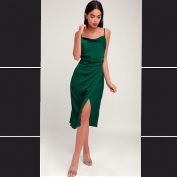 green silk dress